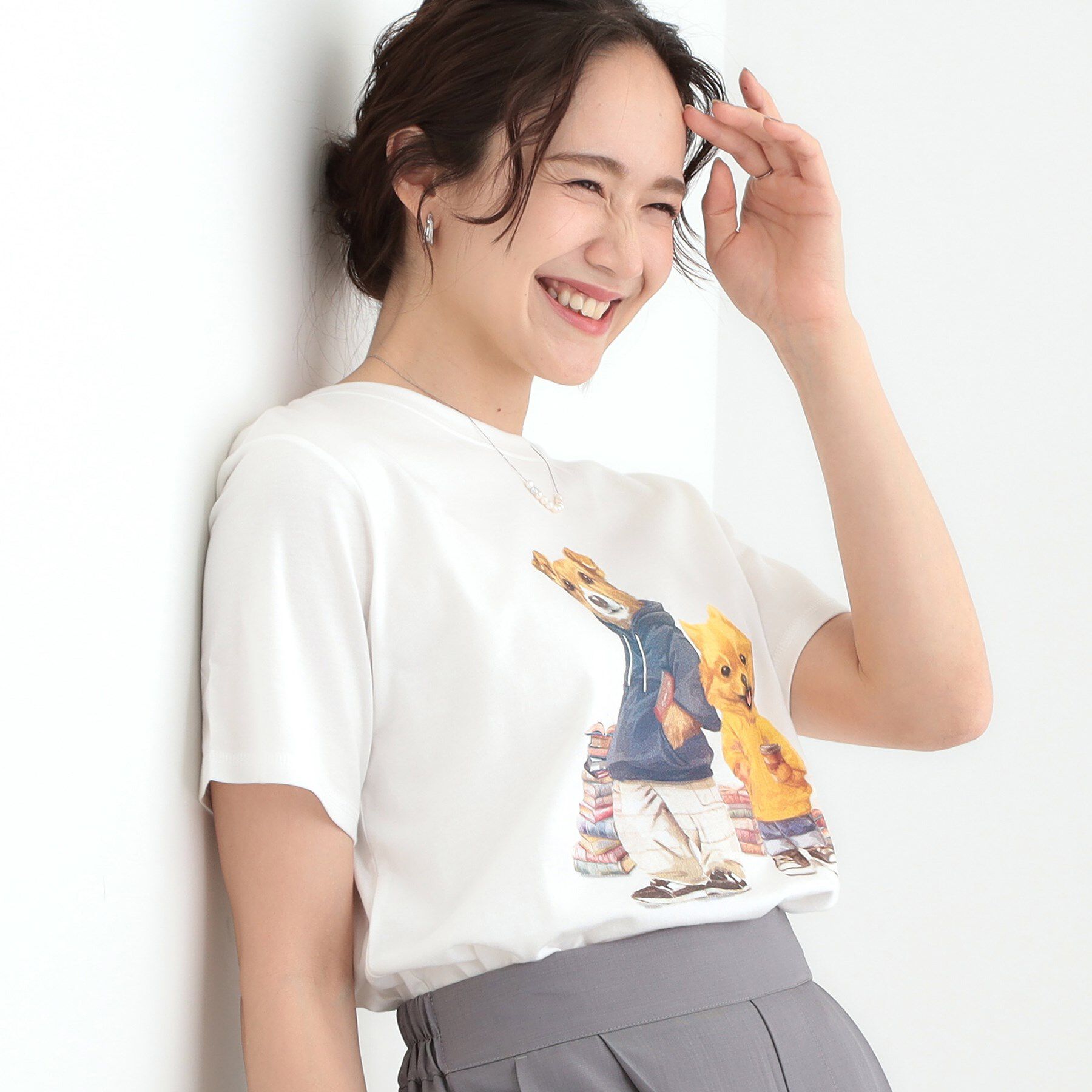 SHOO･LA･RUE「【洗える/S-LL】選べる4柄 プリントアソート ベーシックTシャツ」|Tシャツ・カットソー|ホワイト(101)