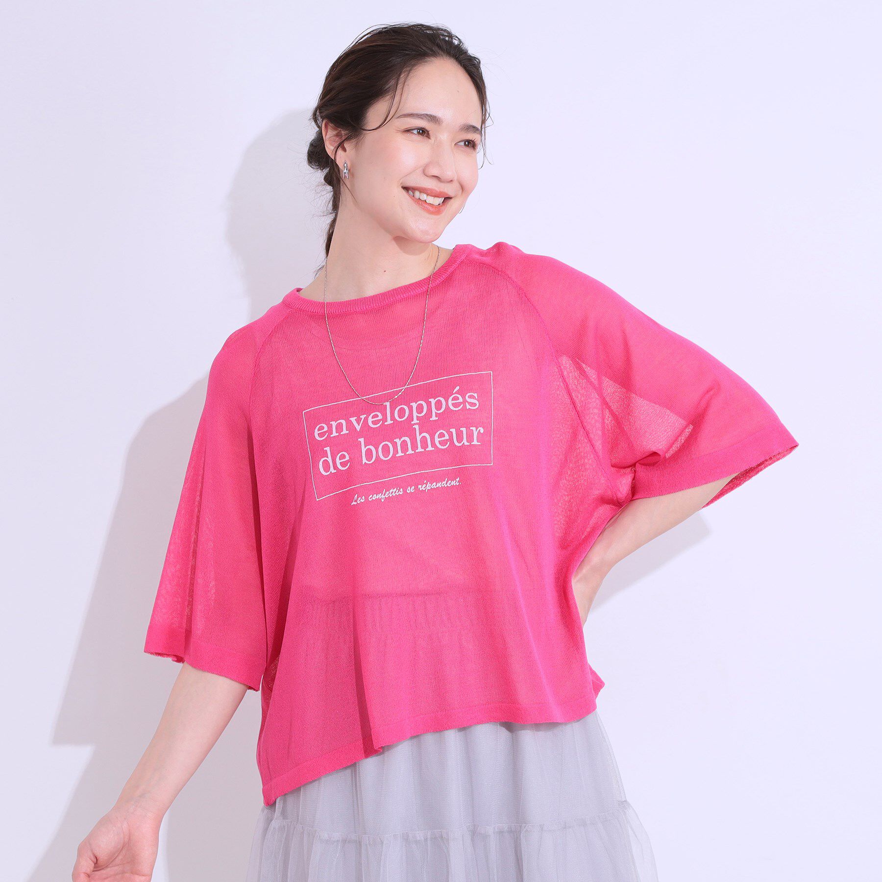 SHOO･LA･RUE「【S-LL】シアー感がこなれ見え お袖ゆったりロゴニット」|ニット・セーター|