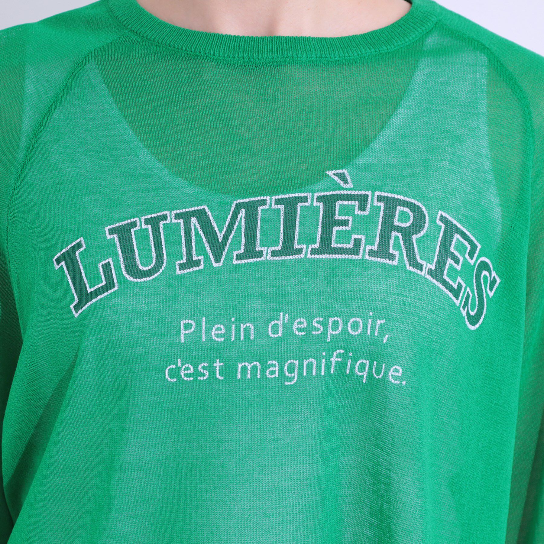 SHOO･LA･RUE「【S-LL】シアー感がこなれ見え お袖ゆったりロゴニット」|ニット・セーター|