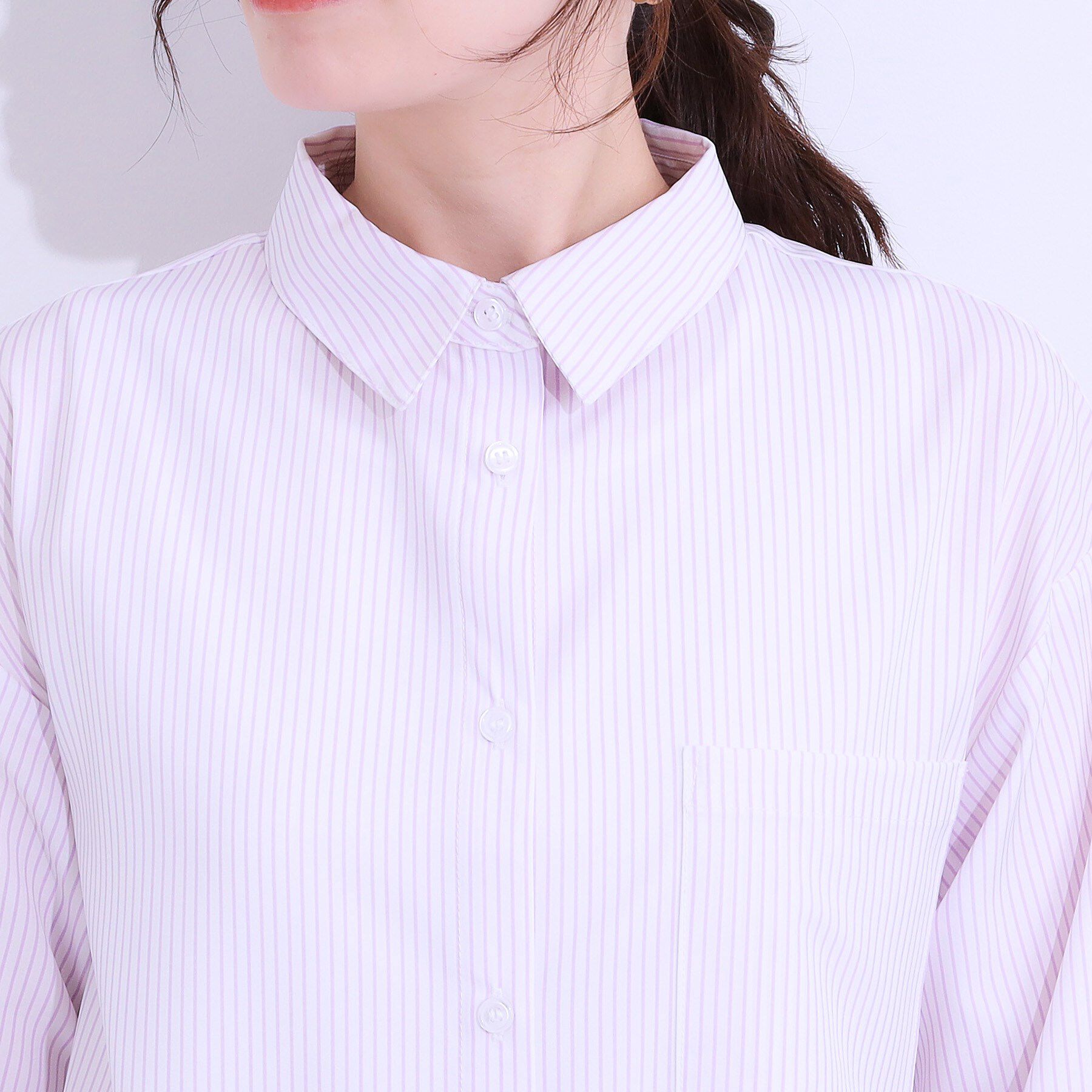 SHOO･LA･RUE「【ひんやり/UV/吸水速乾/洗濯後しわになりにくい】ラッシュガードにもなる ストライプ前開きシャツ」|シャツ・ブラウス|