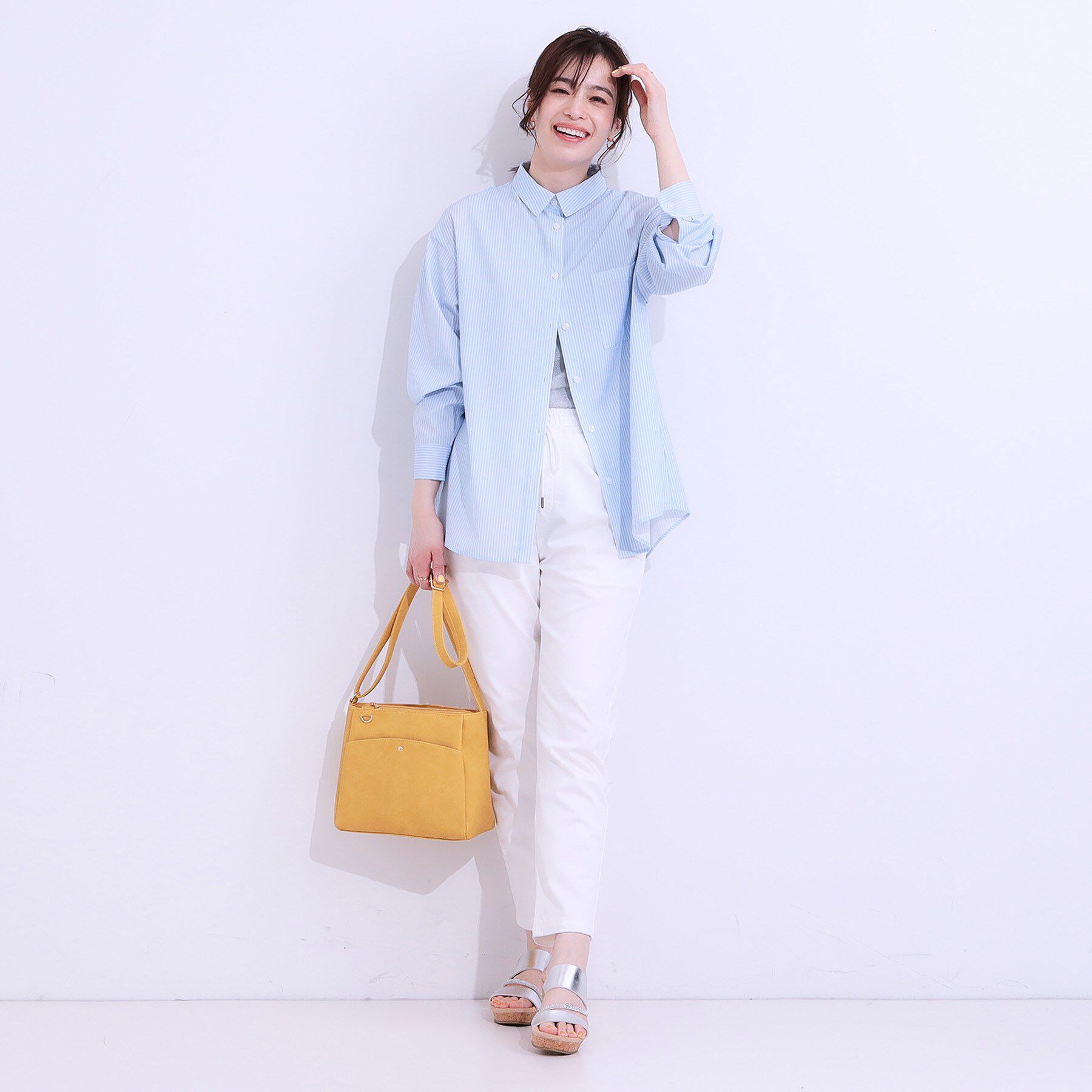 SHOO･LA･RUE「【ひんやり/UV/吸水速乾/洗濯後しわになりにくい】ラッシュガードにもなる ストライプ前開きシャツ」|シャツ・ブラウス|