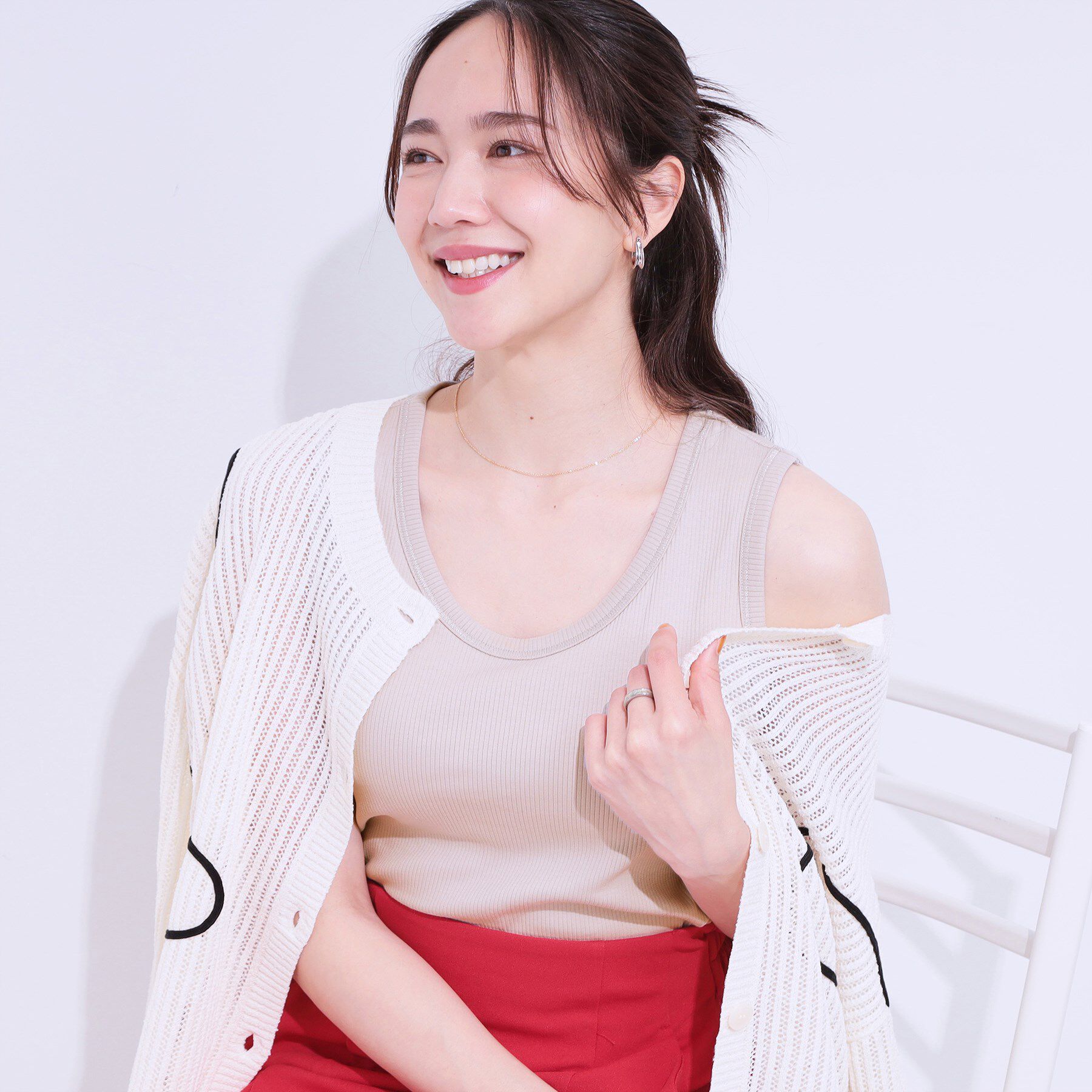 SHOO･LA･RUE「カップ付きテレコタンクトップ」|キャミソール|グレージュ(050)