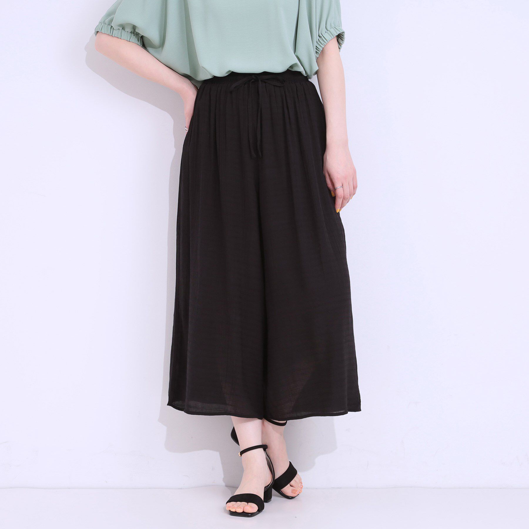 SHOO･LA･RUE「さらさらドビーイージーガウチョパンツ」|その他|ブラック(019)