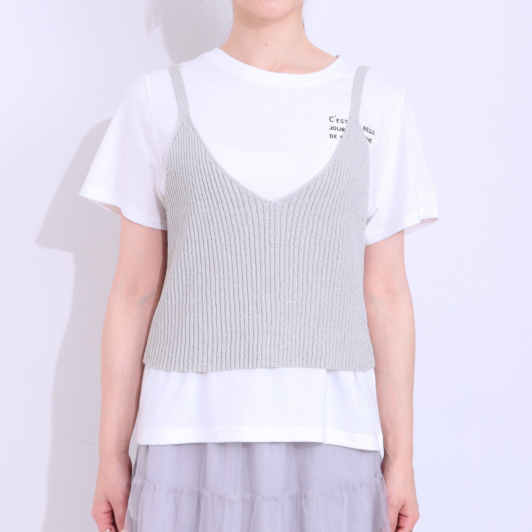 SHOO･LA･RUE「【S-LL/2点セット】ラメニットキャミ＆ロゴTシャツ」|その他|