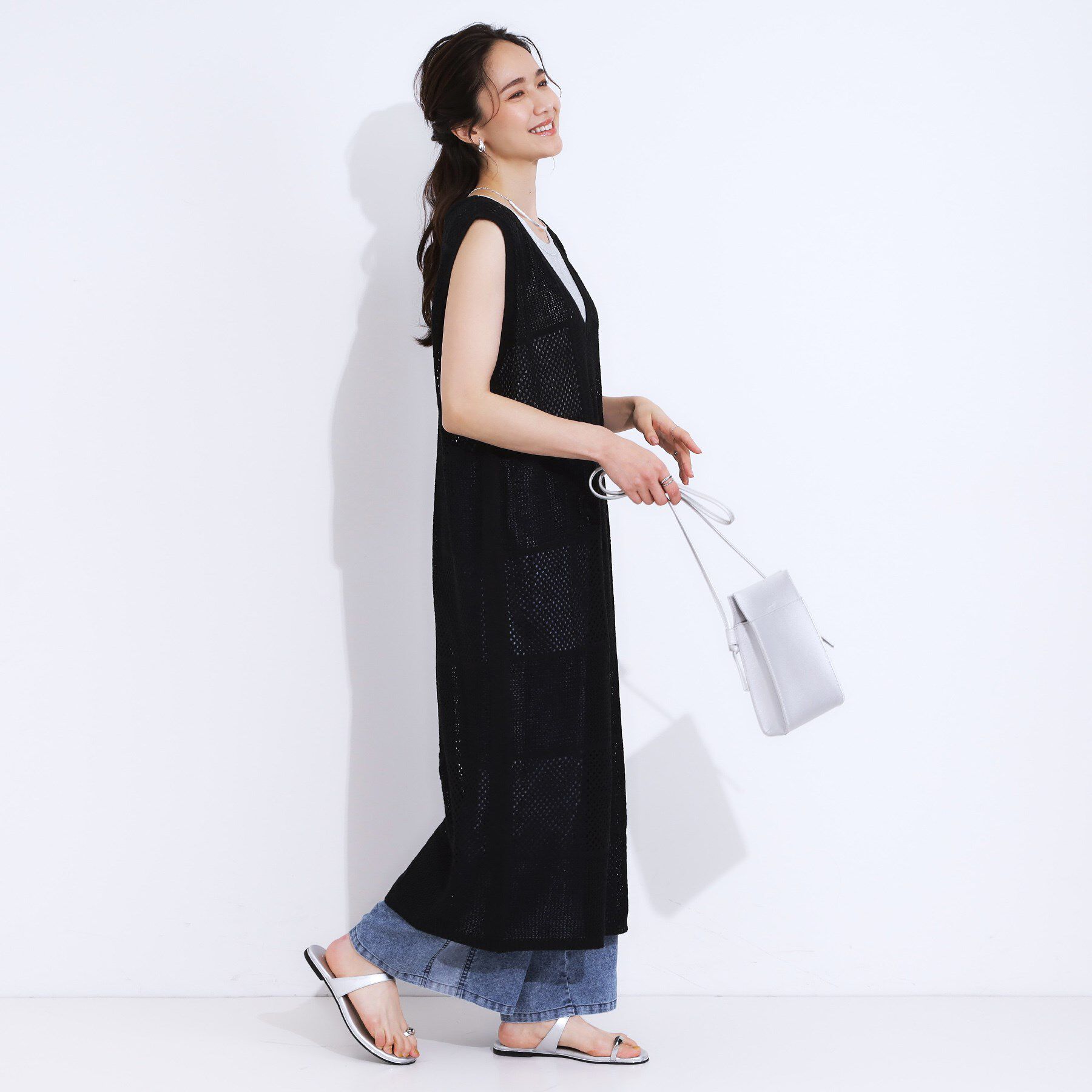 SHOO･LA･RUE「【前後2WAY】リネンライクブークレ パッチワーク風ニットワンピース」|ワンピース|