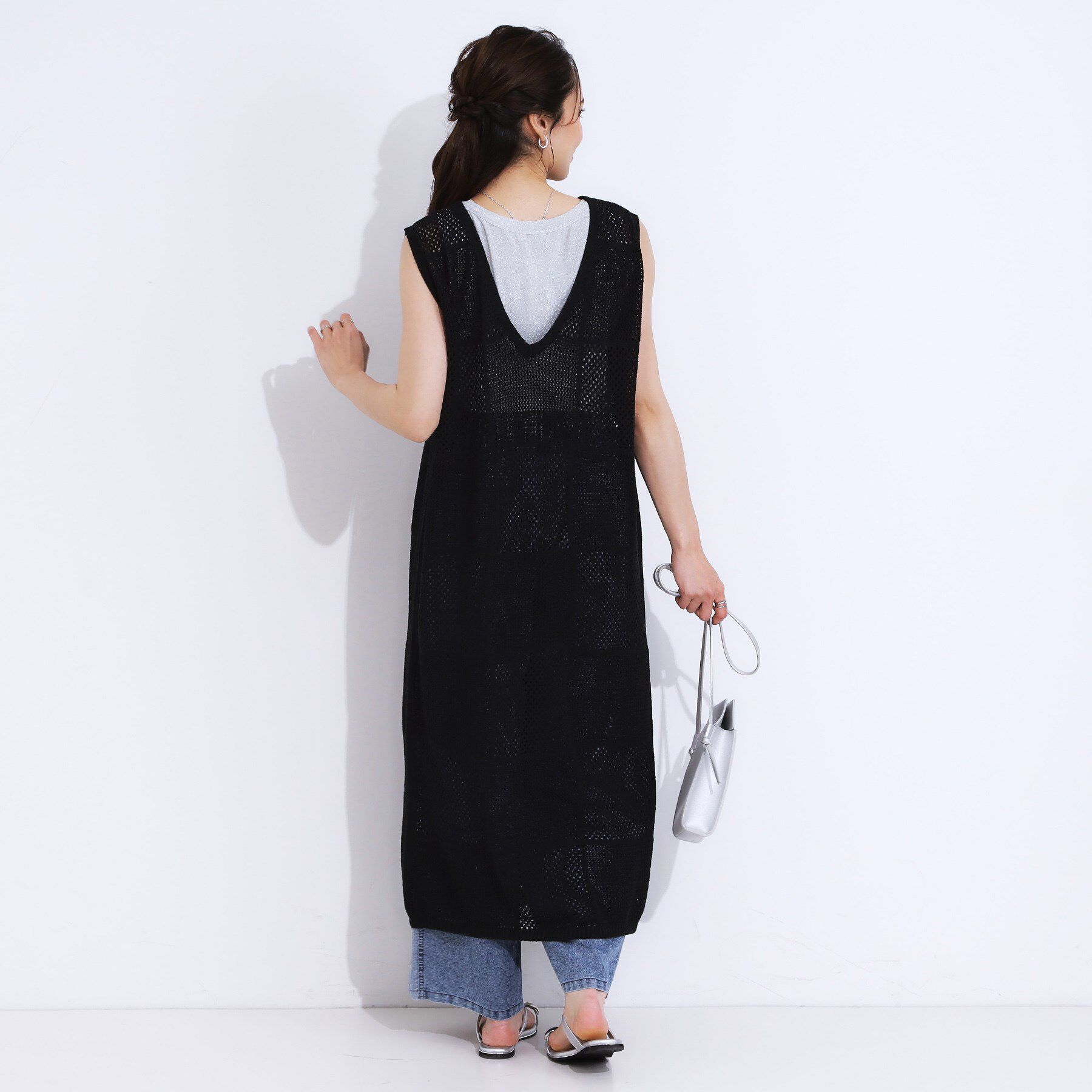 SHOO･LA･RUE「【前後2WAY】リネンライクブークレ パッチワーク風ニットワンピース」|ワンピース|