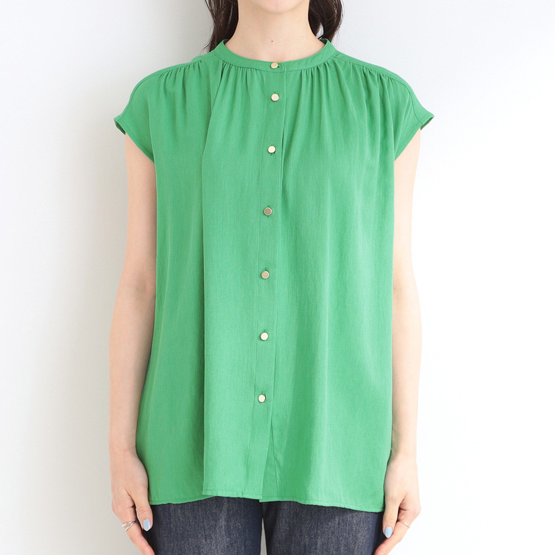 SHOO･LA･RUE「【S-LL/洗濯後しわになりにくい】上品にきれい見え スラブギャザーブラウス」|シャツ・ブラウス|