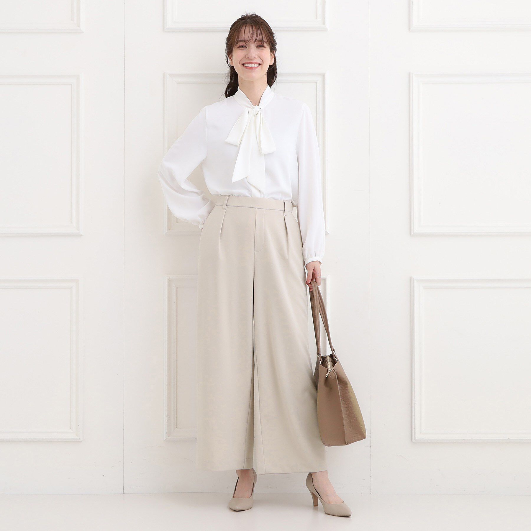 SHOO･LA･RUE「【洗濯機可/セットアップ可/S-3L】きちんと楽に。カットジョーゼットワイドパンツ」|その他|