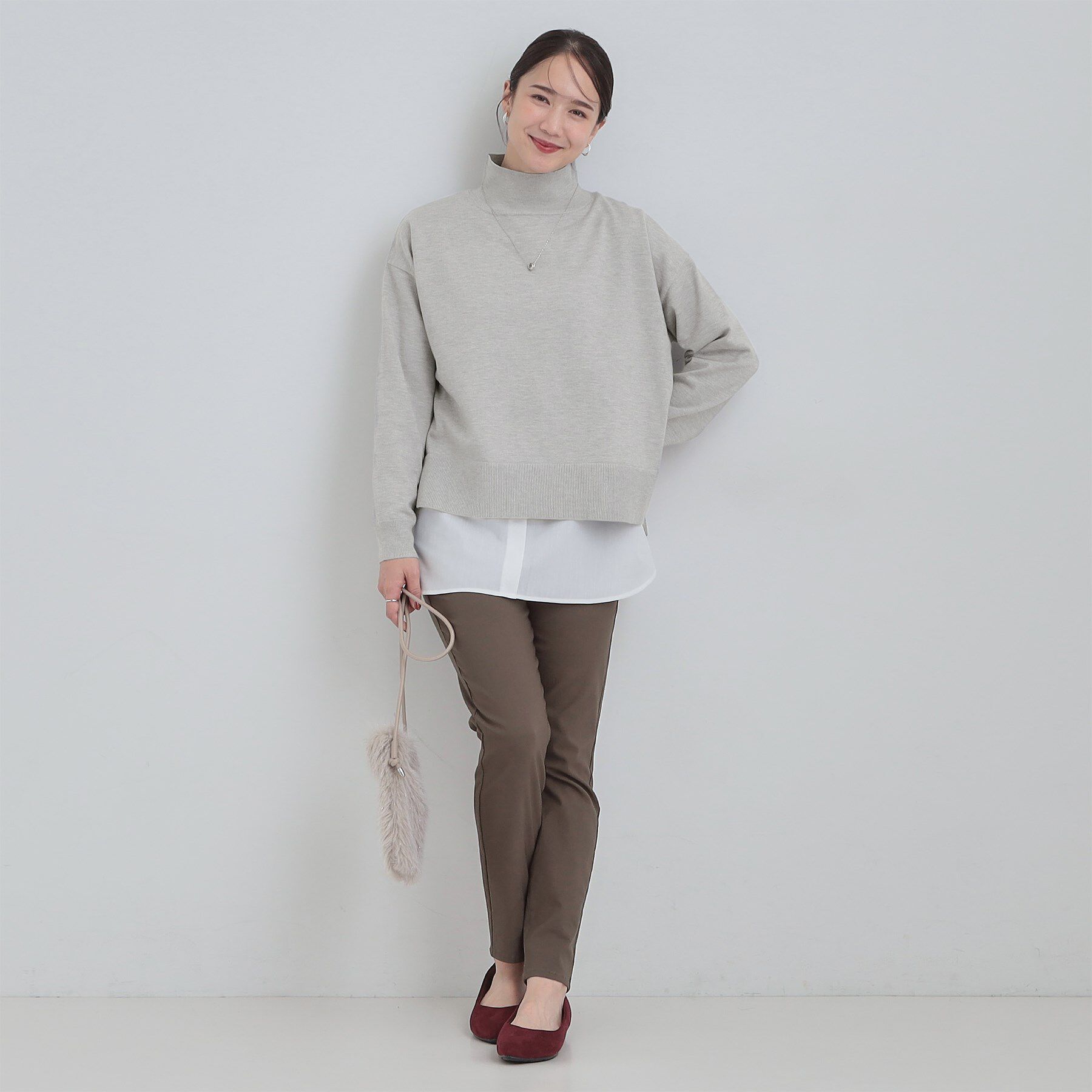 SHOO･LA･RUE「【2点セット/洗濯機可/S-LL】着回しがきく もちもちハイネックニット+裾シャツインナー」|ニット・セーター|