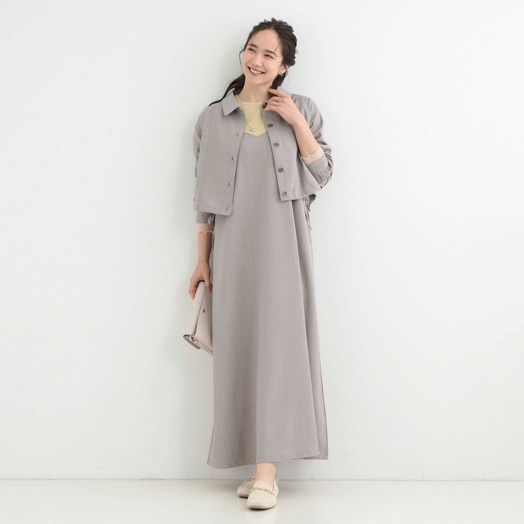 SHOO･LA･RUE「【2点セット/S-LL】おとなの抜け感 ショート丈シャツ＋キャミワンピース」|スーツ|