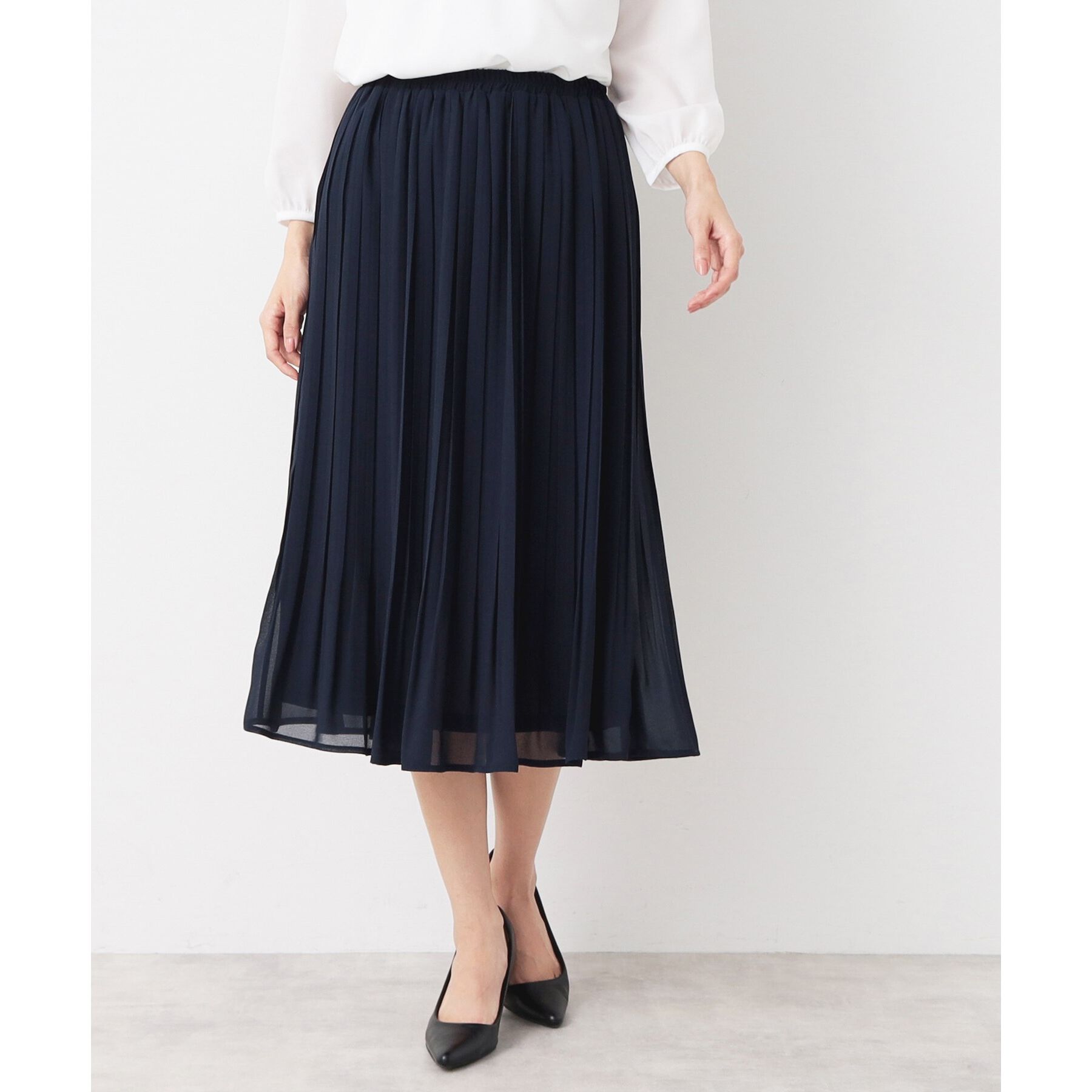 Dessin「【入卒/セレモニー/ウエストゴム/洗える】シフォンプリーツスカート」|スカート|ネイビー(094)