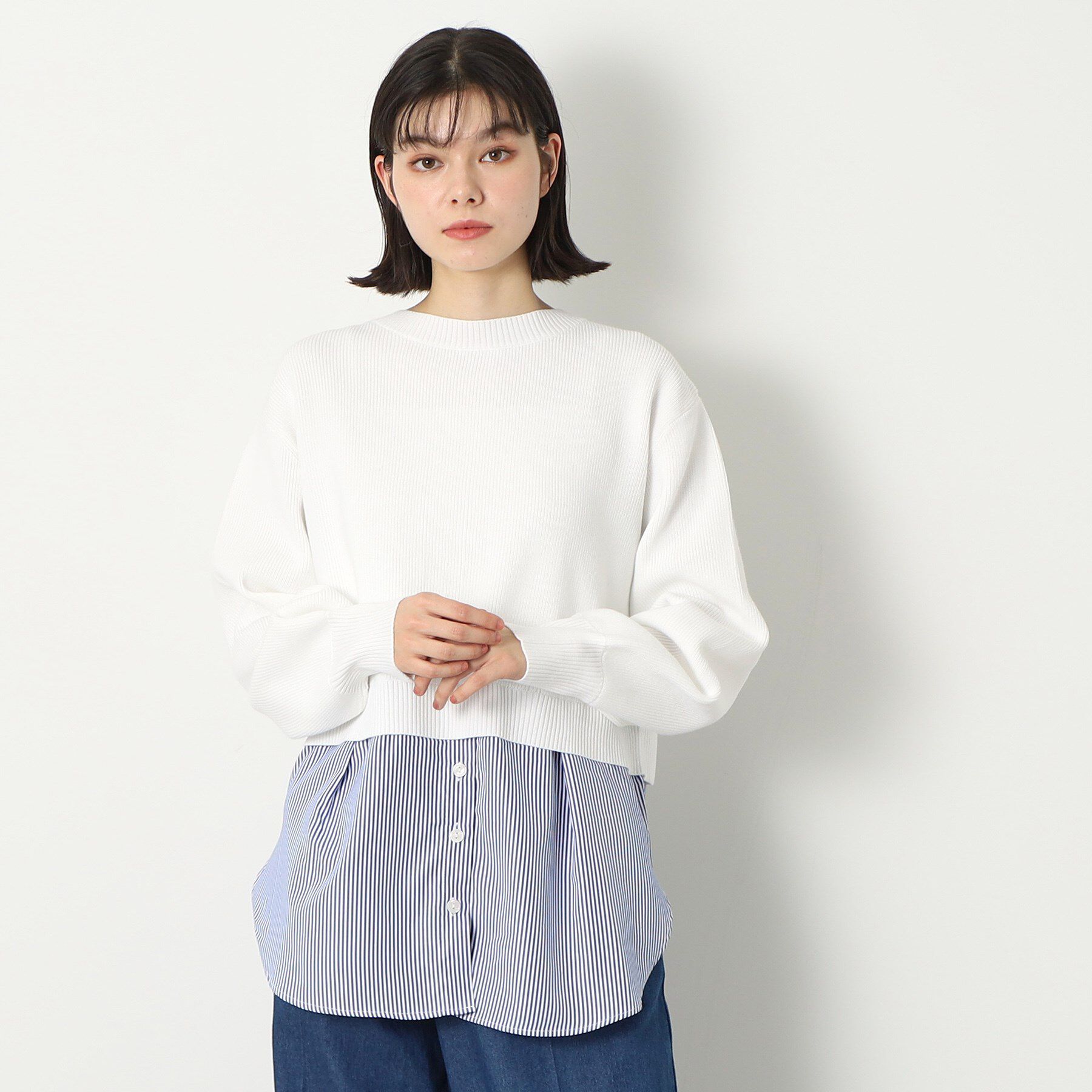 Dessin「【洗える】シャツレイヤード風ニット」|ニット・セーター|ホワイト(001)