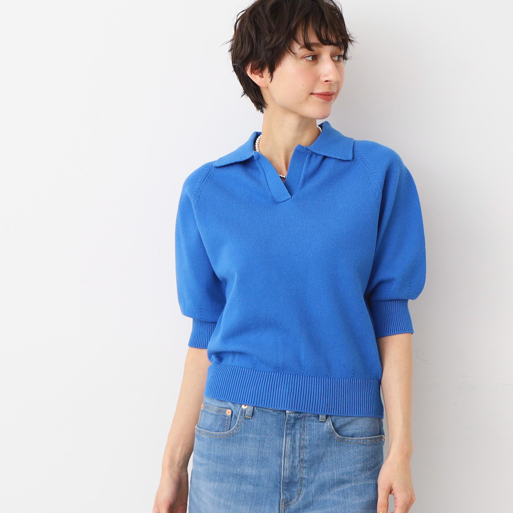 Dessin「【洗える】バルーンスリーブスキッパーニット」|ニット・セーター|ブルー(092)