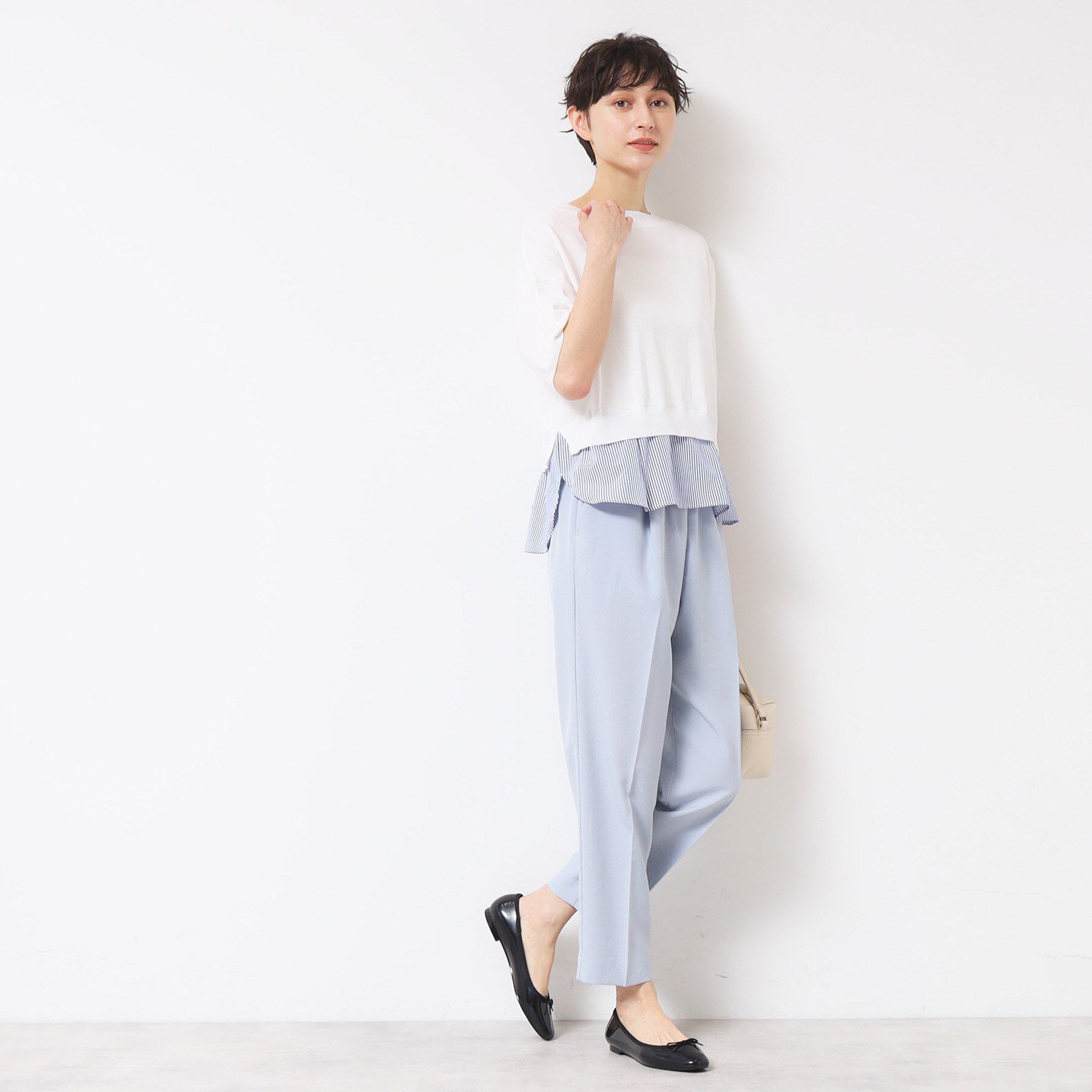 Dessin「【洗える】シャツレイヤード風五分袖ニット」|ニット・セーター|