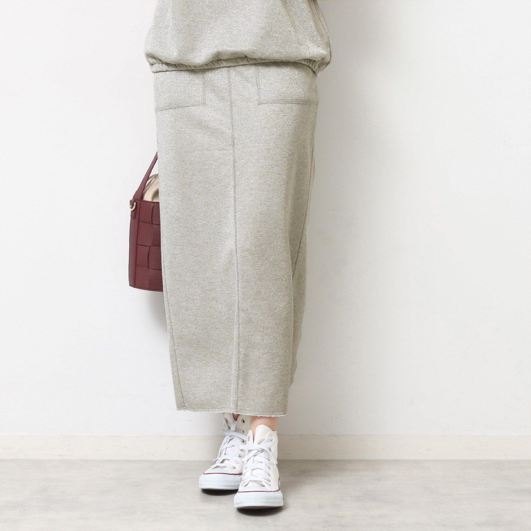 Dessin「【セットアップ可・洗える】ラメ裏毛ナロースカート」|スカート|グレー(012)