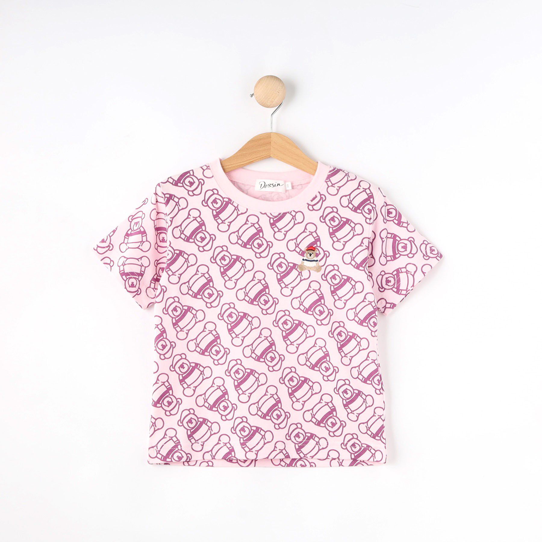 Dessin「【洗える・リンクコーデ】Deddy刺繍入り オーガニックコットンTシャツ」|Tシャツ・カットソー|ピンク(071)