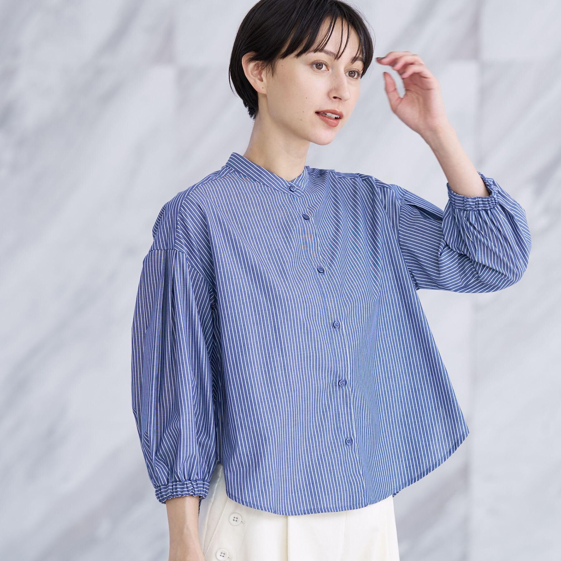 Dessin「【洗える】ストライプギャザー袖ブラウス」|シャツ・ブラウス|