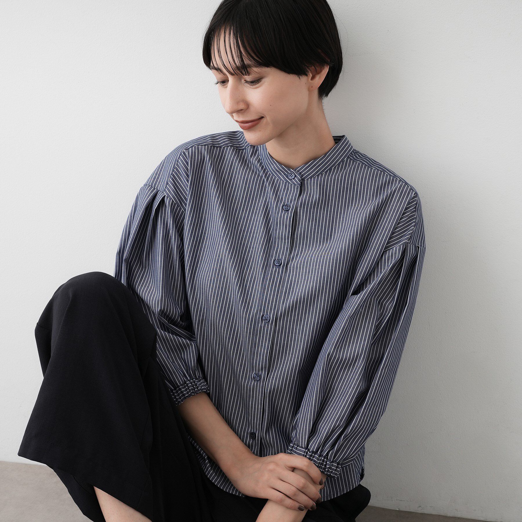 Dessin「【洗える】ストライプギャザー袖ブラウス」|シャツ・ブラウス|