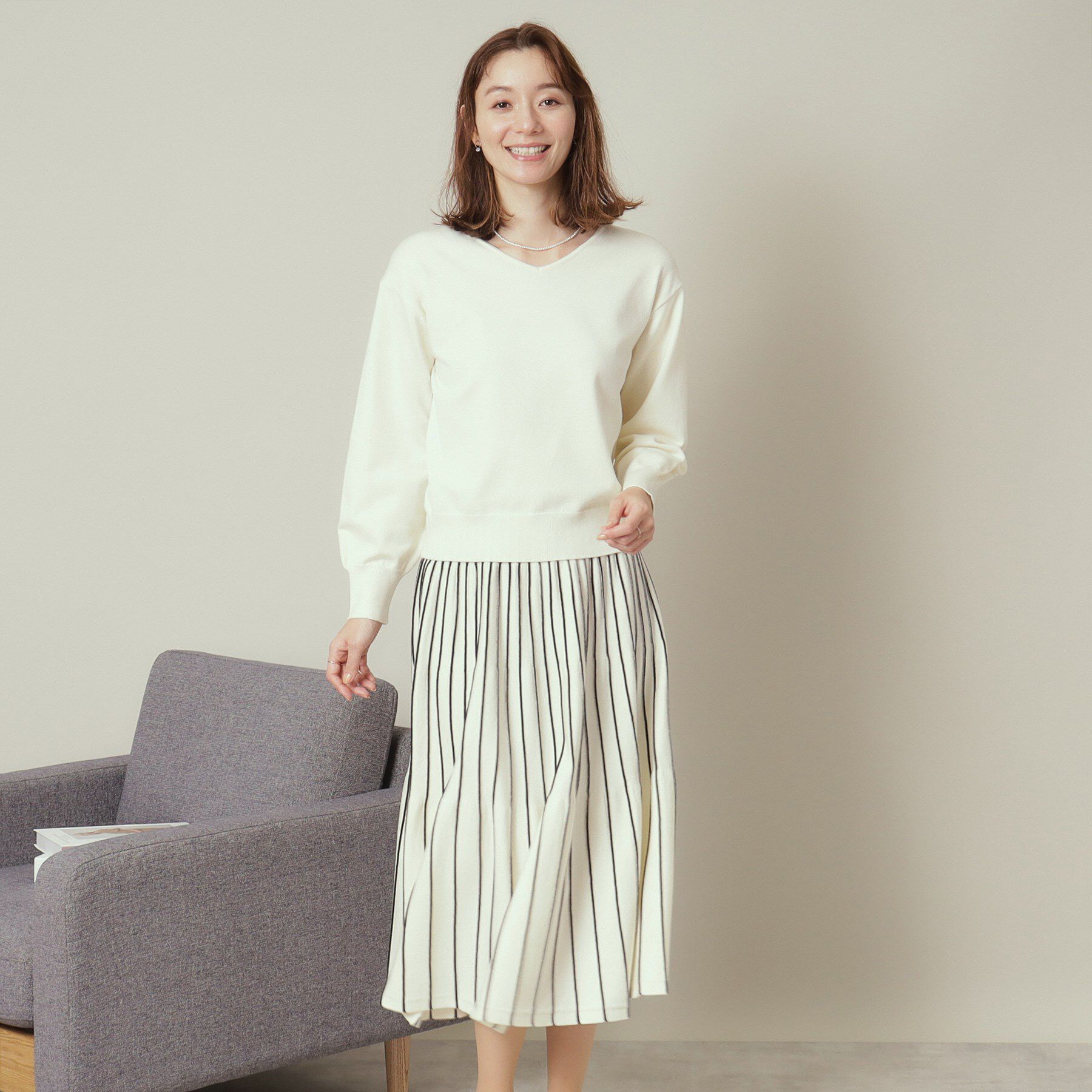 ITS&rsquo;DEMO「【通勤／手洗い可】Vネック&times;フレアスカートセットアップ」|スーツ|