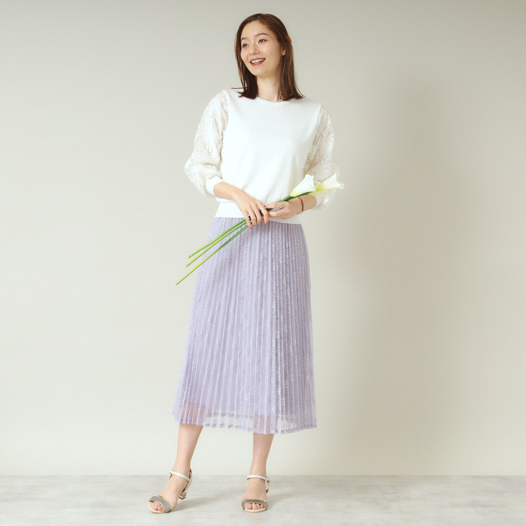 ITS&rsquo;DEMO「【ウエストゴム／手洗い可】レースプリーツスカート」|スカート|