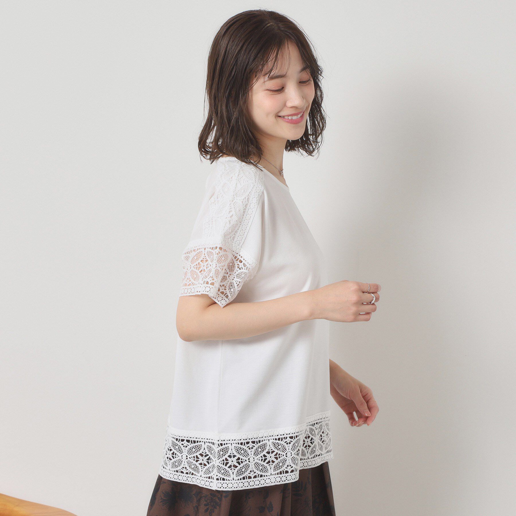 ITS&rsquo;DEMO「【吸水速乾／手洗い可／洗濯後しわになりにくい】カットミラノレーストップス」|Tシャツ・カットソー|