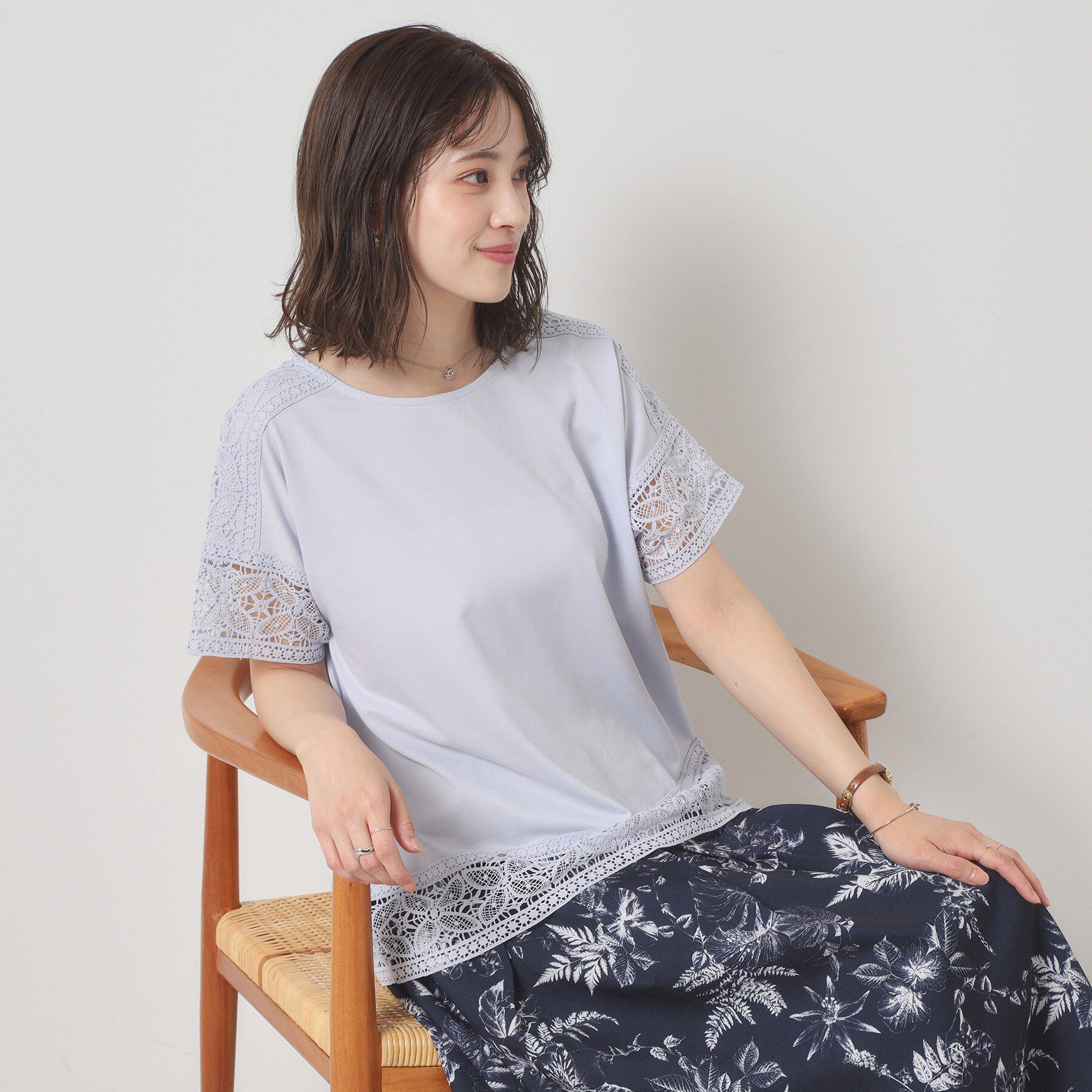 ITS&rsquo;DEMO「【吸水速乾／手洗い可／洗濯後しわになりにくい】カットミラノレーストップス」|Tシャツ・カットソー|サックスブルー(09