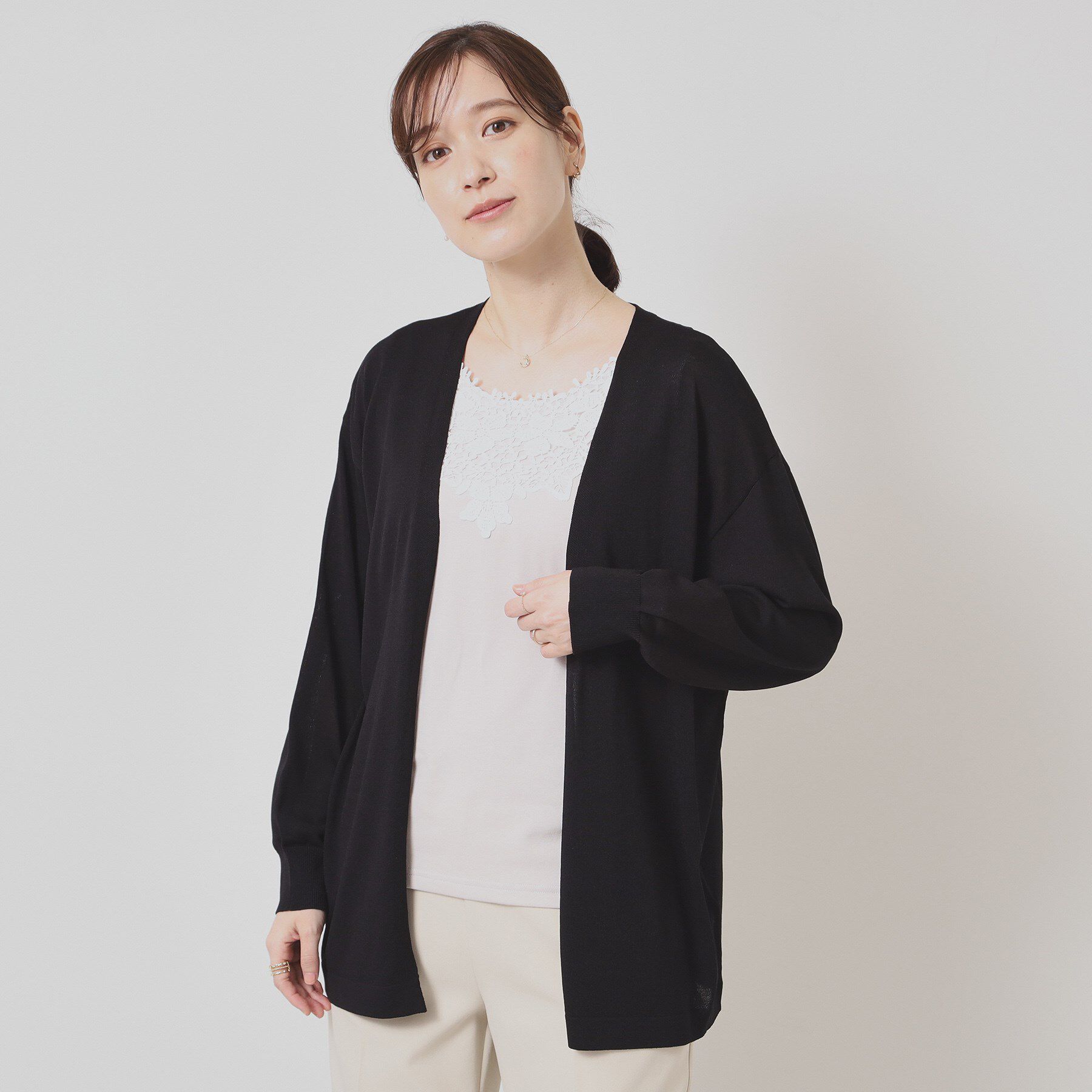 ITS&rsquo;DEMO「【UVケア／接触冷感／毛玉防止／手洗い可】着流しニットカーディガン」|カーディガン|ブラック(019)