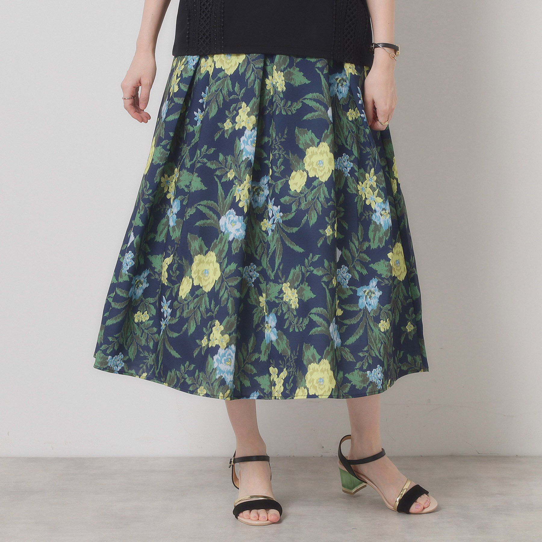 ITS&rsquo;DEMO「【清涼感／ウエストゴム／手洗い可】花柄麻調スカート」|スカート|