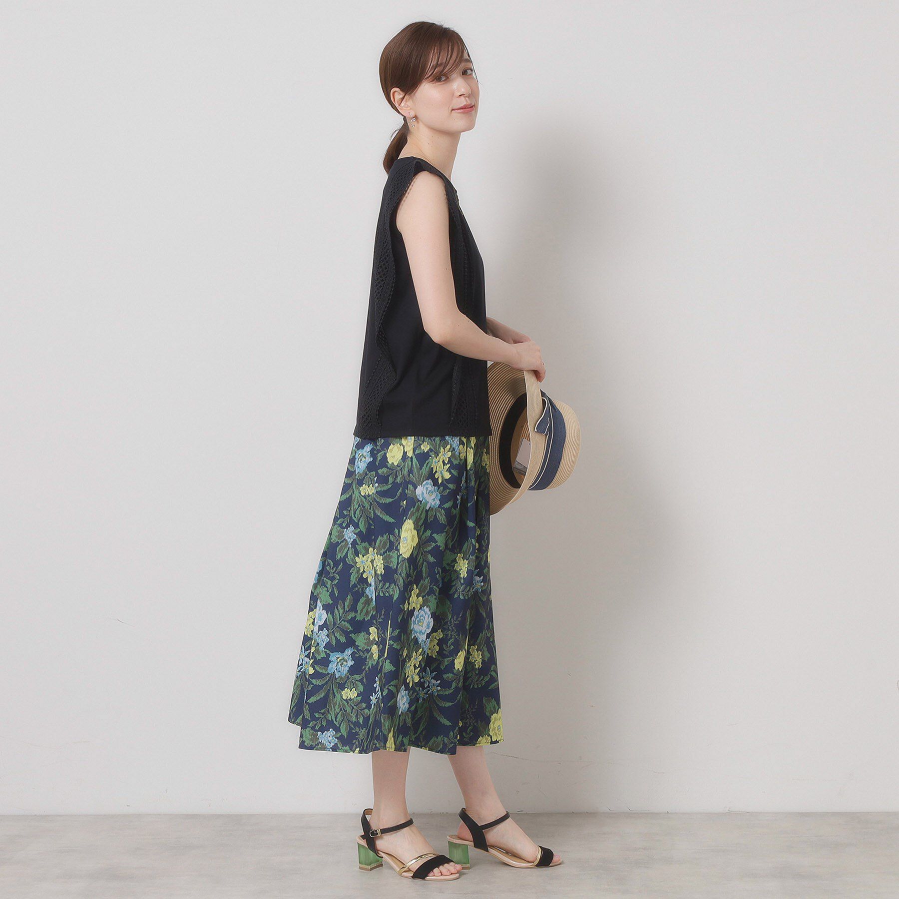 ITS&rsquo;DEMO「【清涼感／ウエストゴム／手洗い可】花柄麻調スカート」|スカート|