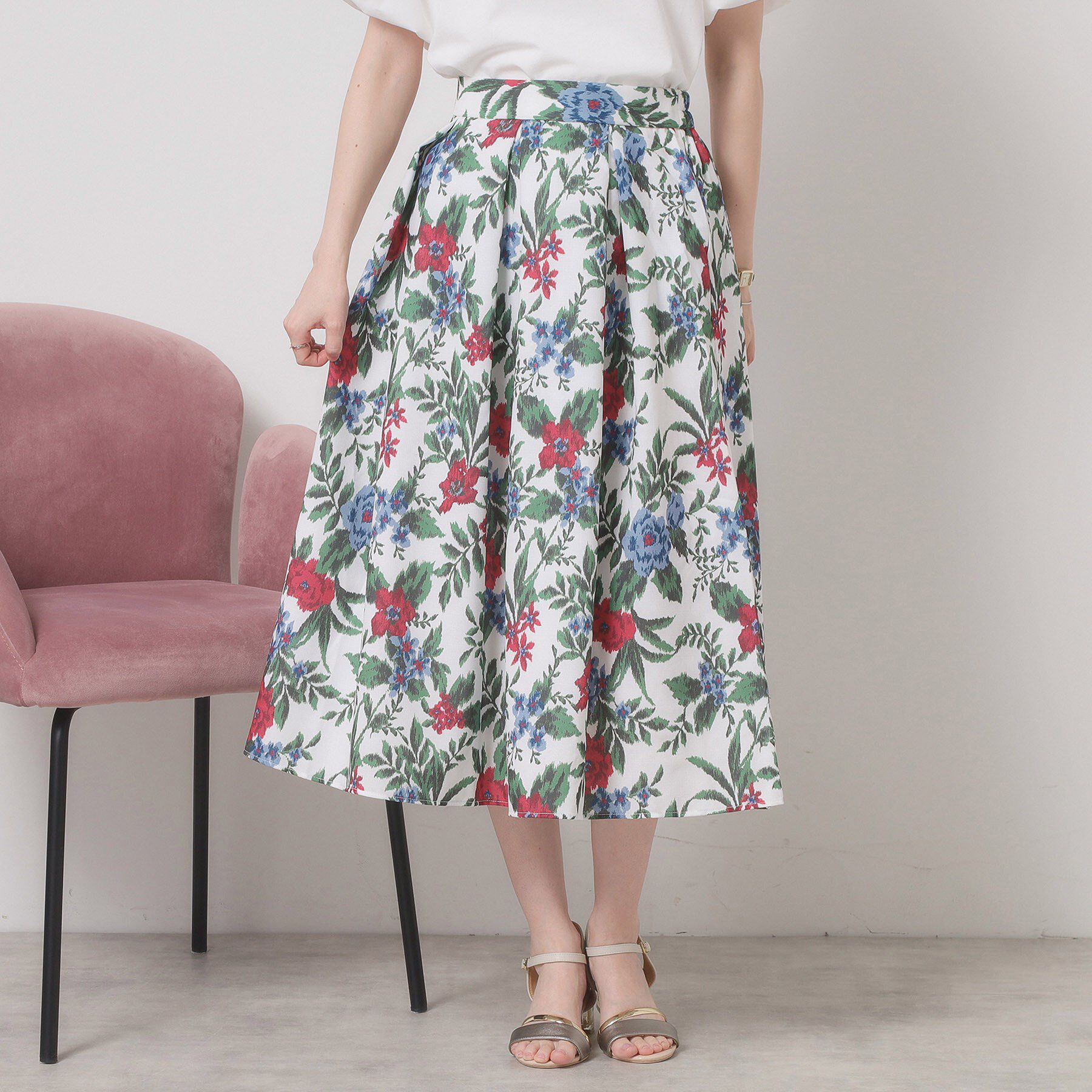 ITS&rsquo;DEMO「【清涼感／ウエストゴム／手洗い可】花柄麻調スカート」|スカート|