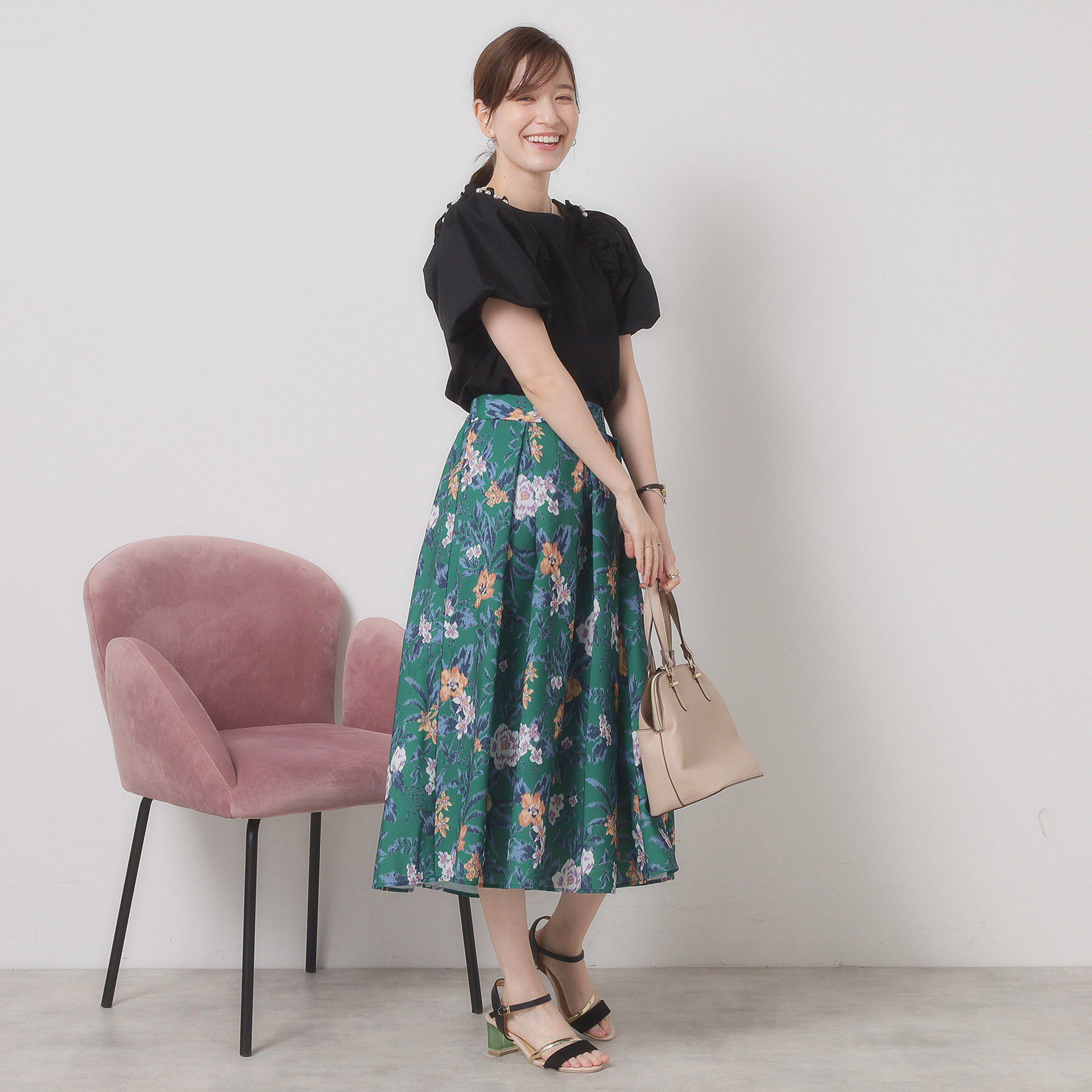 ITS&rsquo;DEMO「【清涼感／ウエストゴム／手洗い可】花柄麻調スカート」|スカート|