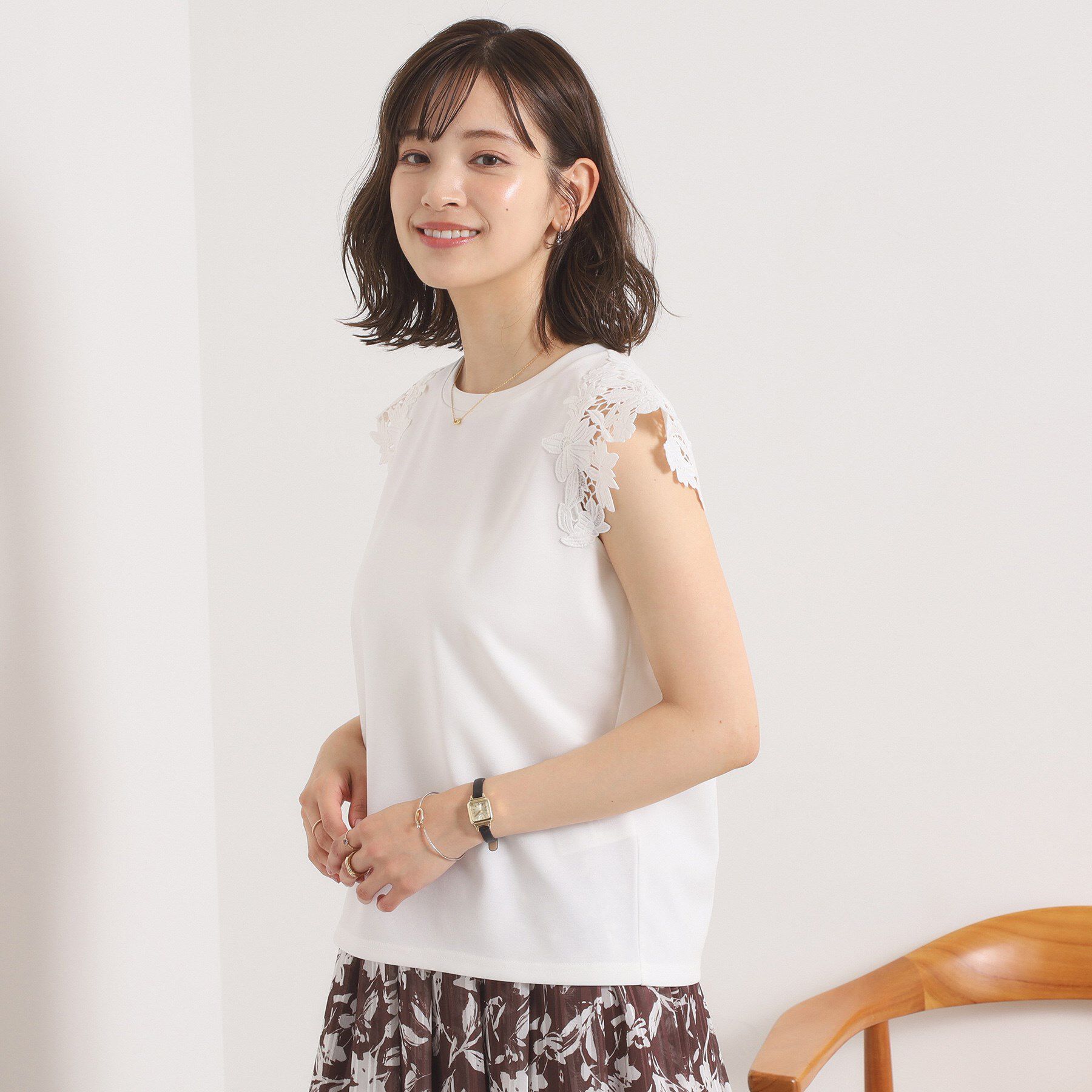 ITS&rsquo;DEMO「【手洗い可】袖レースポンチプルオーバー」|Tシャツ・カットソー|