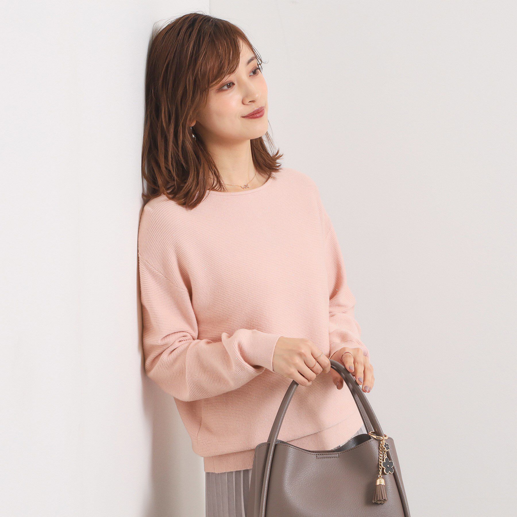 ITS&rsquo;DEMO「【手洗い可】バックパール調ラメニット」|ニット・セーター|ピンクベージュ(05