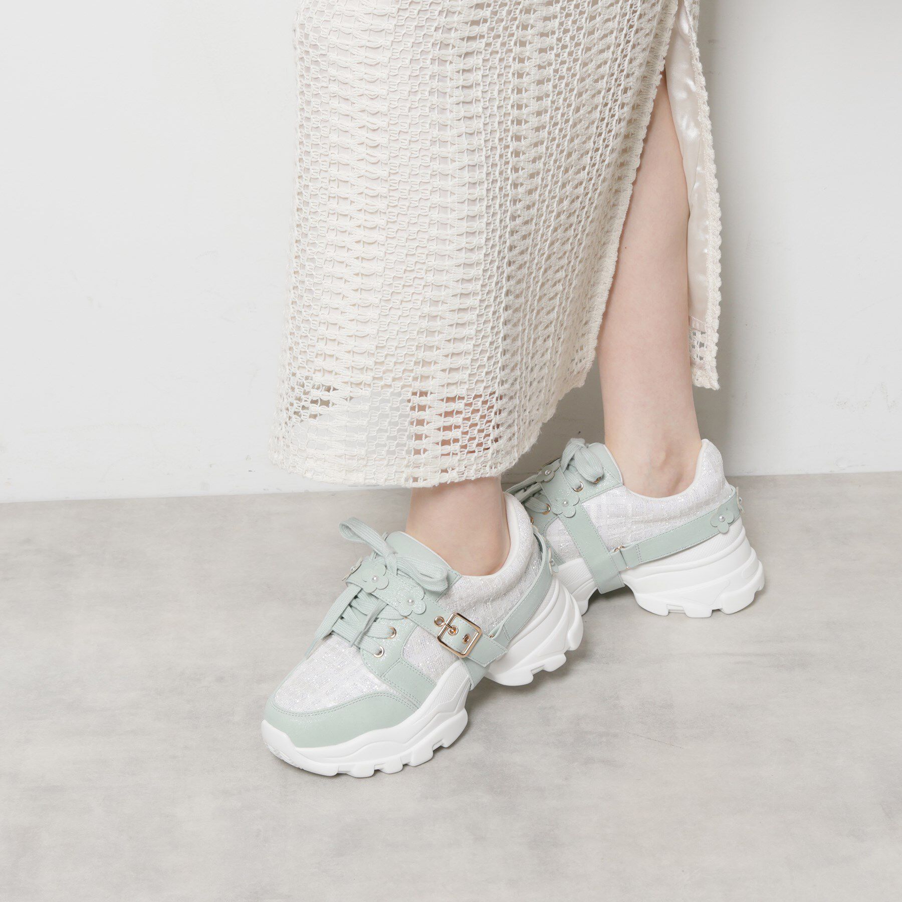 ESPERANZA「ツイード風フラワーベルト厚底スニーカー」|スニーカー|