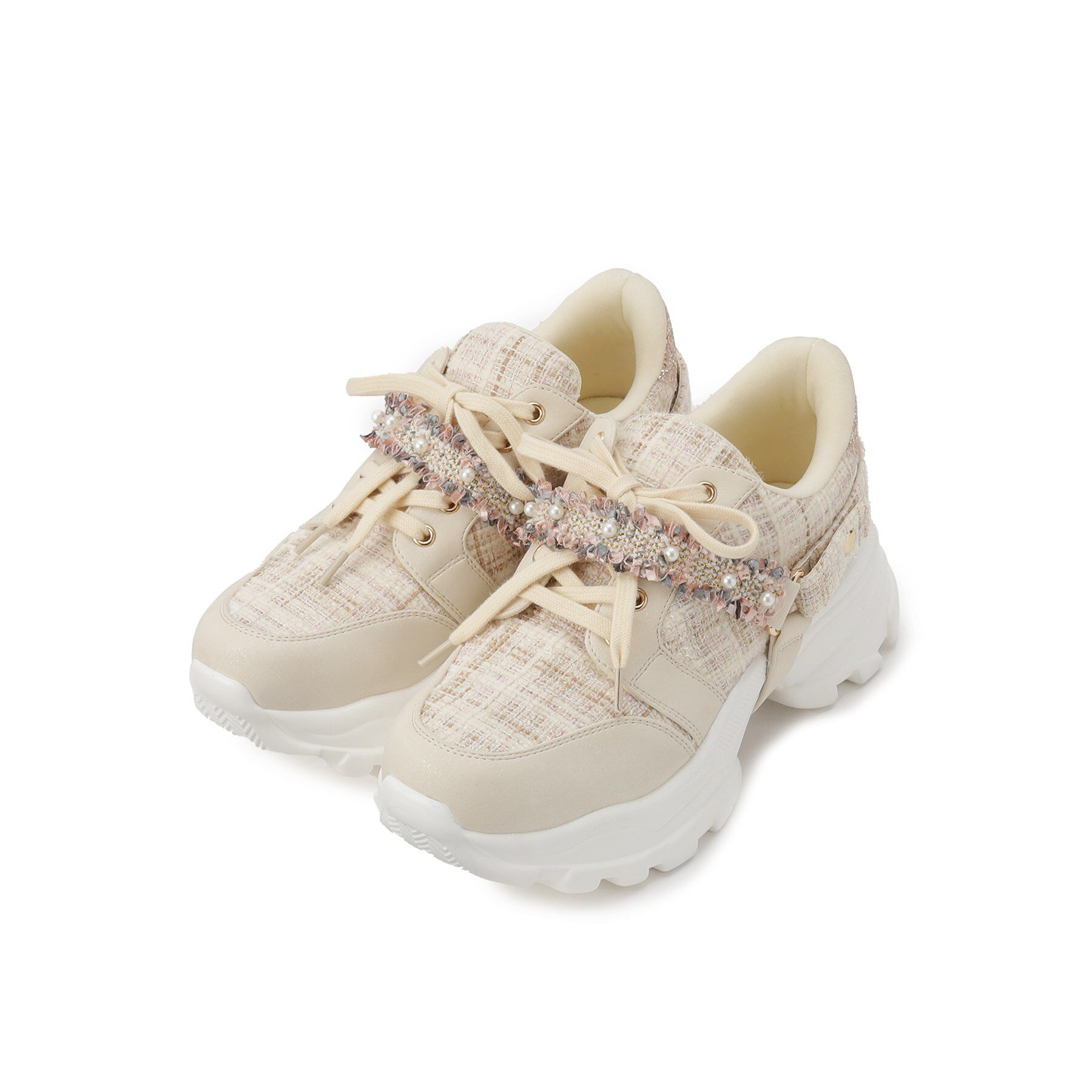 ESPERANZA「フリル&times;パール調ベルトツイードスニーカー」|スニーカー|