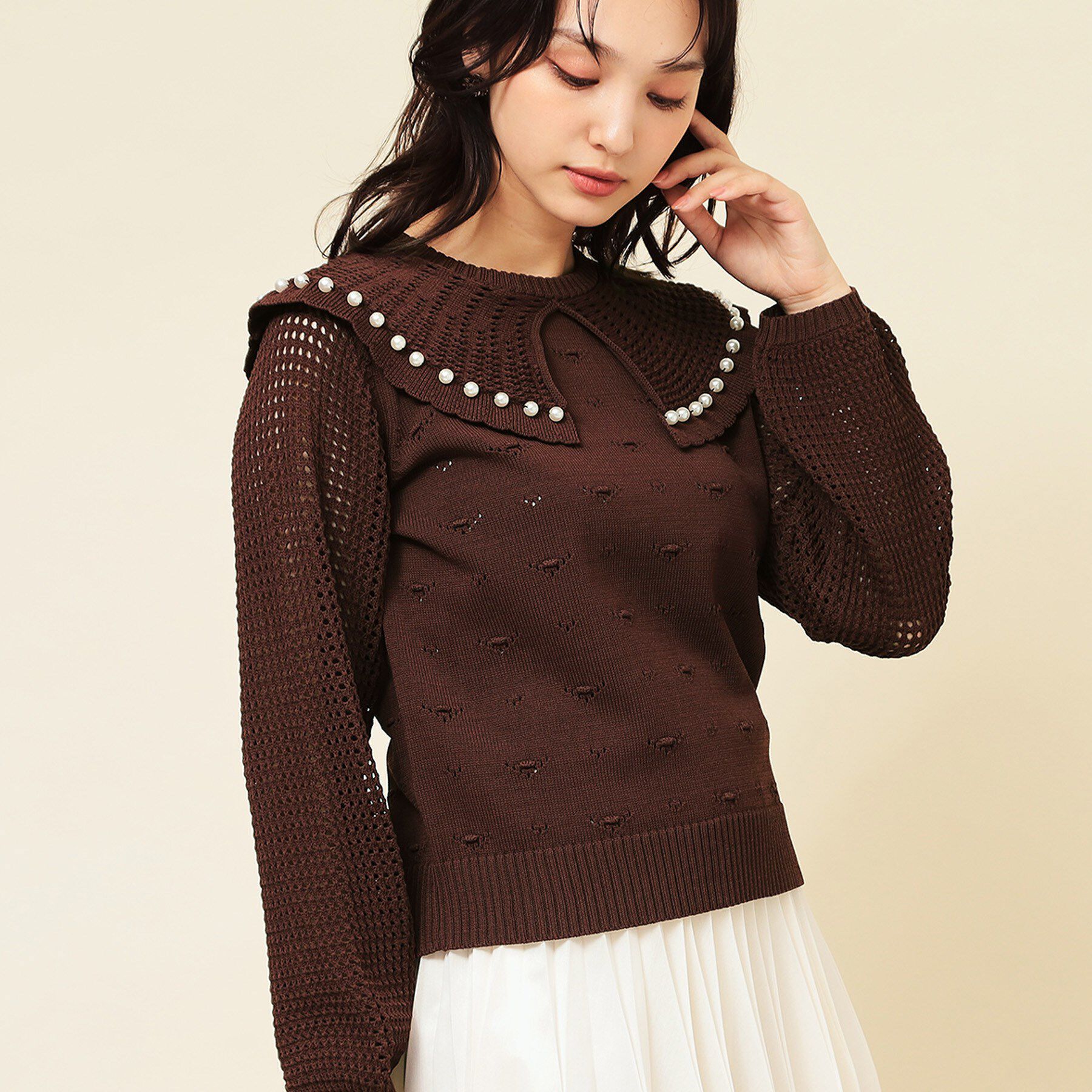 SunaUna「【COLLECTION LINE】透かしパール調ニット」|ニット・セーター|