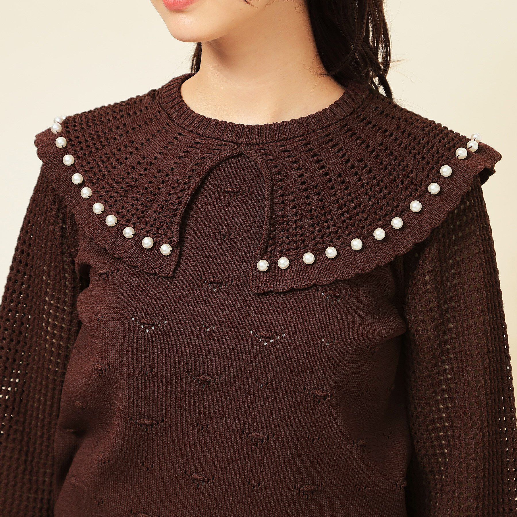 SunaUna「【COLLECTION LINE】透かしパール調ニット」|ニット・セーター|