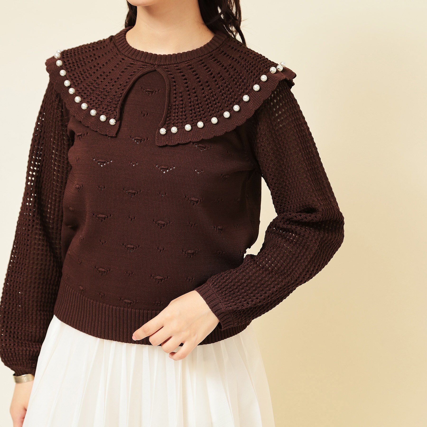 SunaUna「【COLLECTION LINE】透かしパール調ニット」|ニット・セーター|