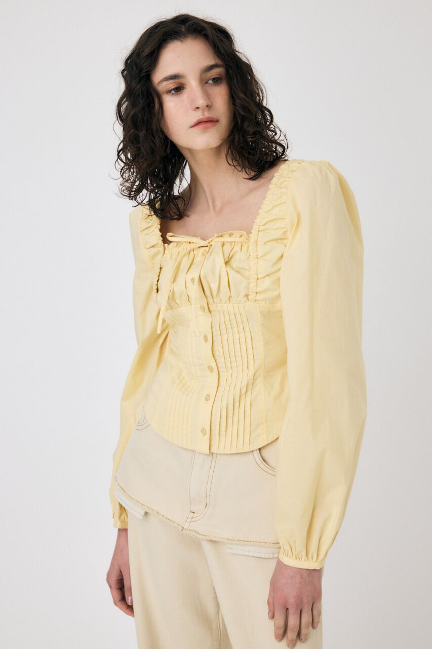 MOUSSY「PUFF SLEEVE CORSET FIT ブラウス」|シャツ・ブラウス|L/YEL1