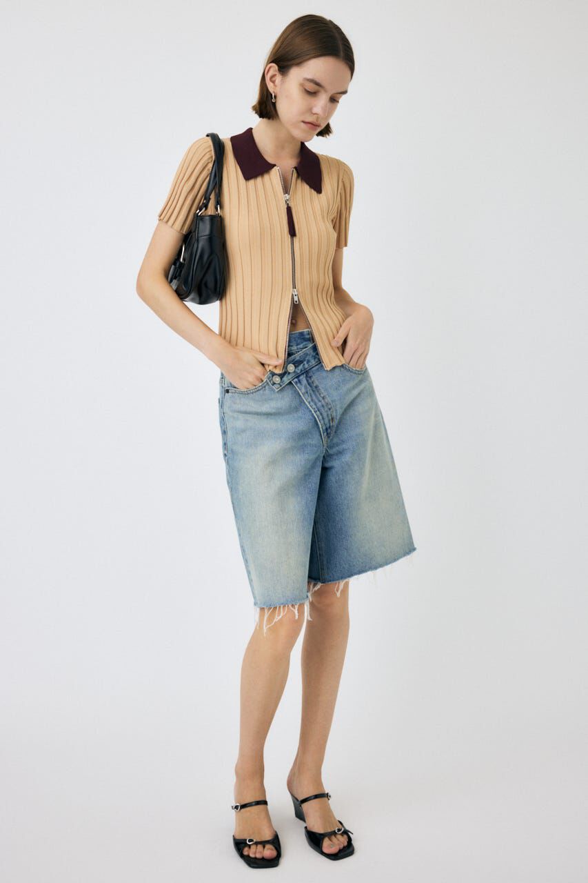 MOUSSY「ZIP UP RIB KNIT H/S シャツ」|シャツ・ブラウス|