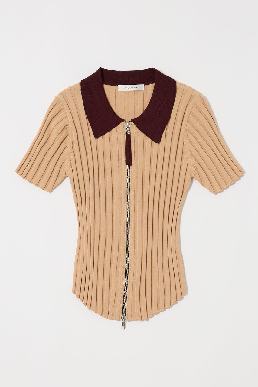 MOUSSY「ZIP UP RIB KNIT H/S シャツ」|シャツ・ブラウス|