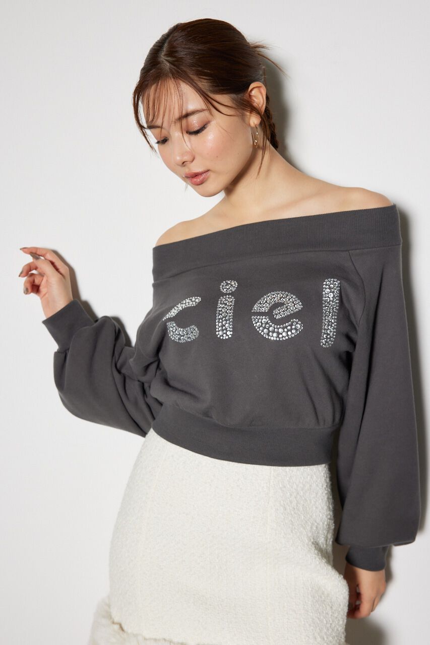 rienda「オフショルBIGロゴスウェットトップス」|Tシャツ・カットソー|