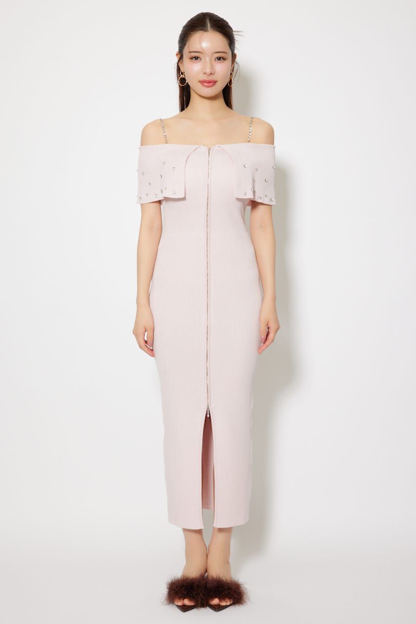 rienda「2WAYオフショルビジューカラーハーフスリーブニットワンピース」|ワンピース|