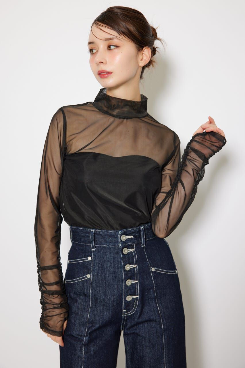 rienda「2WAYスリーブギャザーシアートップス」|Tシャツ・カットソー|