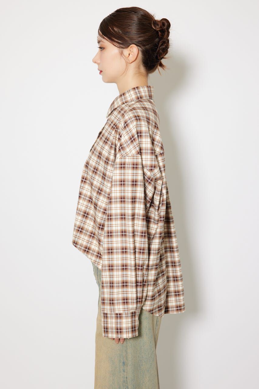 rienda「フロントショートチェックシャツ」|シャツ・ブラウス|