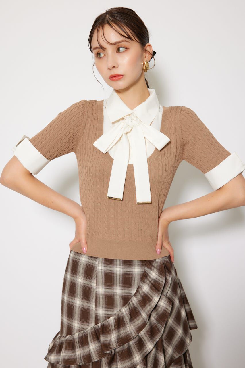 rienda「シャツドッキングハーフスリーブトップス」|ニット・セーター|