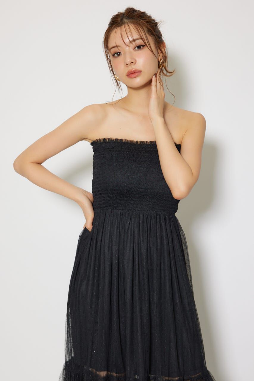 rienda「ニットカーディガンセットドットチュールフレアワンピース」|ワンピース|