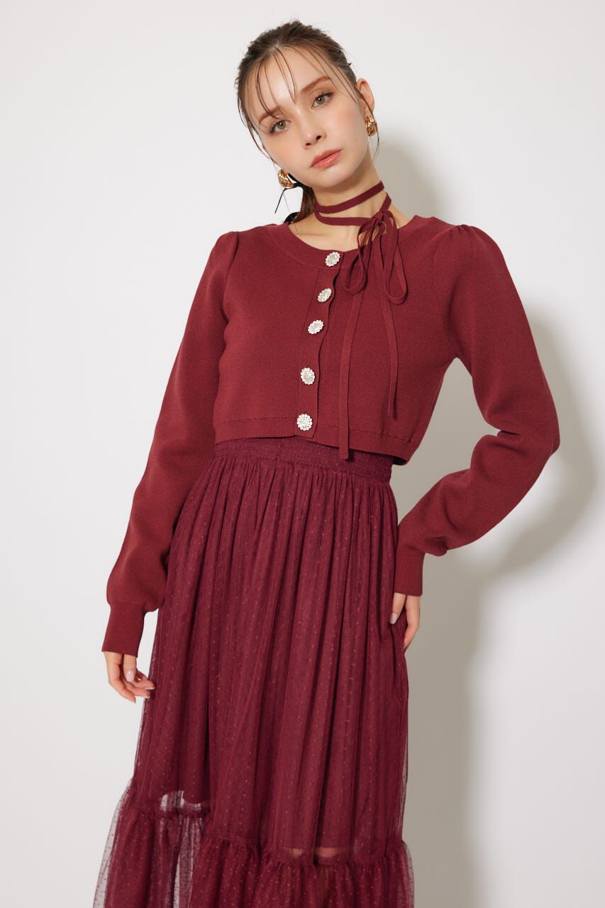 rienda「ニットカーディガンセットドットチュールフレアワンピース」|ワンピース|