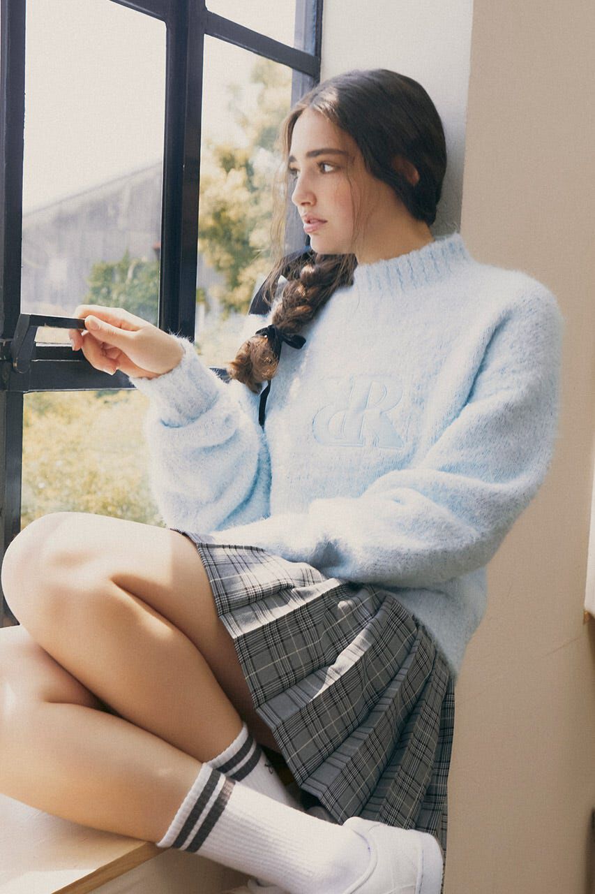 rienda「フェイクレザーロゴシャギーニットトップス」|ニット・セーター|BLU