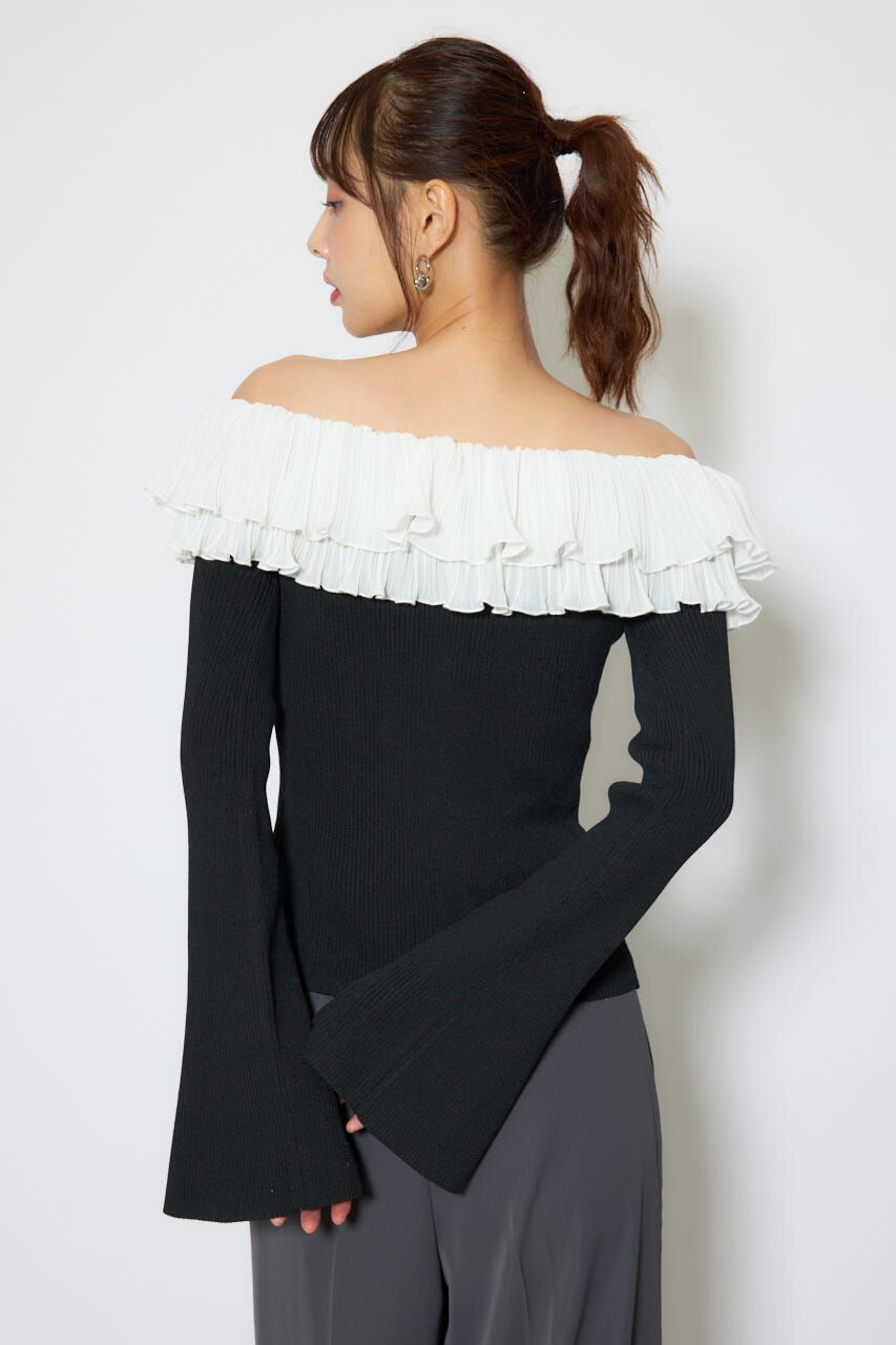 rienda「プリーツレースオフショルニットトップス」|ニット・セーター|